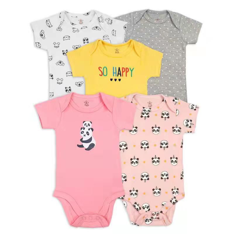 BABY K2 - Baby Bodysuit Isi 5 Pcs Motif Panda Pink Merek Tedmimak