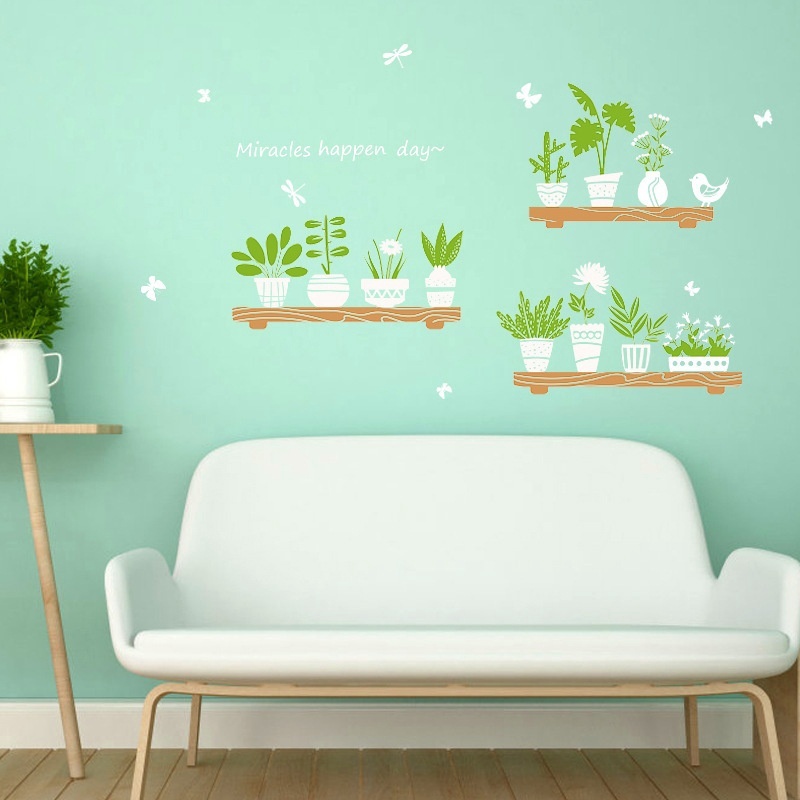 45x60cm Creative Waterproof Fresh Potted Plant Wall Sticker Wall Decals for Cafe Glass Door Window Decor