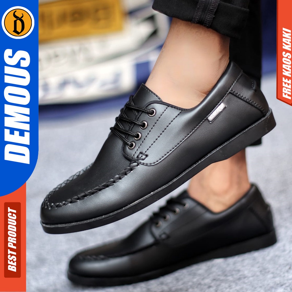 Sepatu Formal Pria Casual Kulit Syntetic Pantofel Hitam Kerja Kantor Kuliah Kondangan Keren Fashion Terbaru