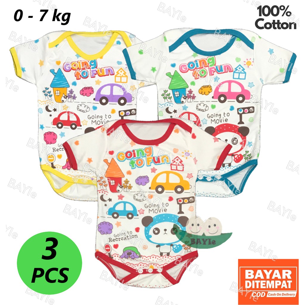 BAYIe -  3 PCS Baju Bayi Romper/Jumper/Jumpsuit Segitiga PUTIH RYN usia 0 - 6 bulan 100% katun DK