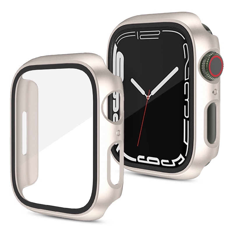 Kaca Pelindung Layar Anti Air+Bumper Frame hard Case Untuk Apple watch Series7 6 SE 5 4 3 2 1 cover Tempered glass film iwatch 45mm 41mm 44mm 40mm 42mm 38mm Case