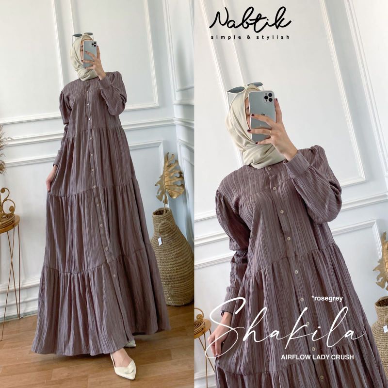 warna baru Resstokk  Gamis muslimah Shakila bahan lady crush terbaru original by nabtik