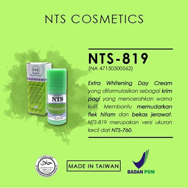 NTS-819 Krim Pemutih Penghilang Flek Hitam Whitening Day Cream with Vitamin C Vitamin E Squalane New Topsyne Stick