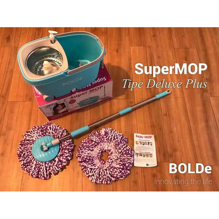 {free gift}SUPER MOP BOLDE DELUXE + |Roda,dispenser,Stainles,Penarik,drainase|