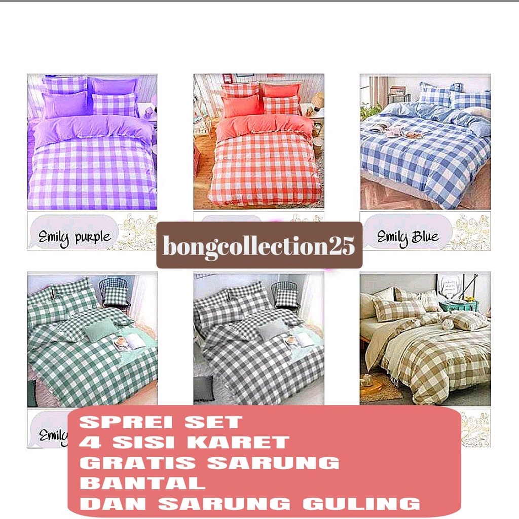 PROMO READY!! Sprei Katun Motif Kotak AESTHETIC Ukuran 90x200/120x200/160x200/180x200 bahan katun halus tidak luntur free sarung bantal sarung guling