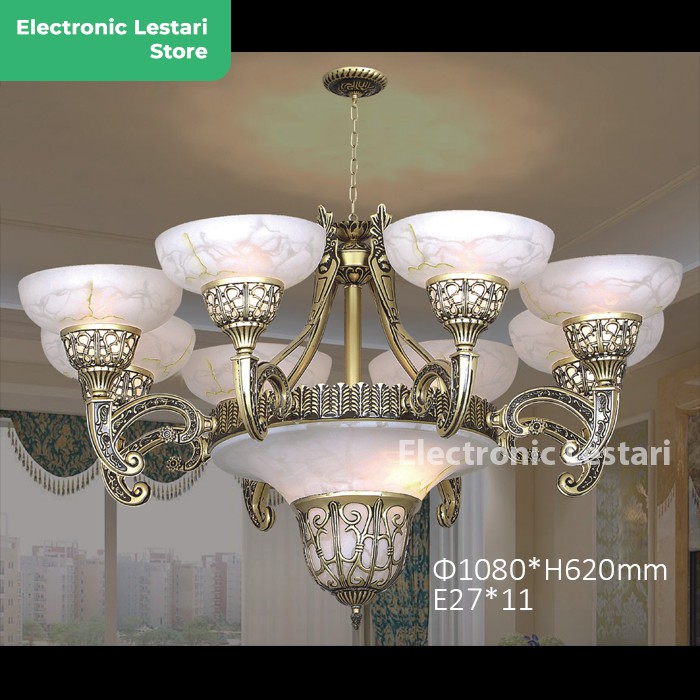 Lampu Gantung Hias Ruang Tamu Klasik Antik Cabang 8+3