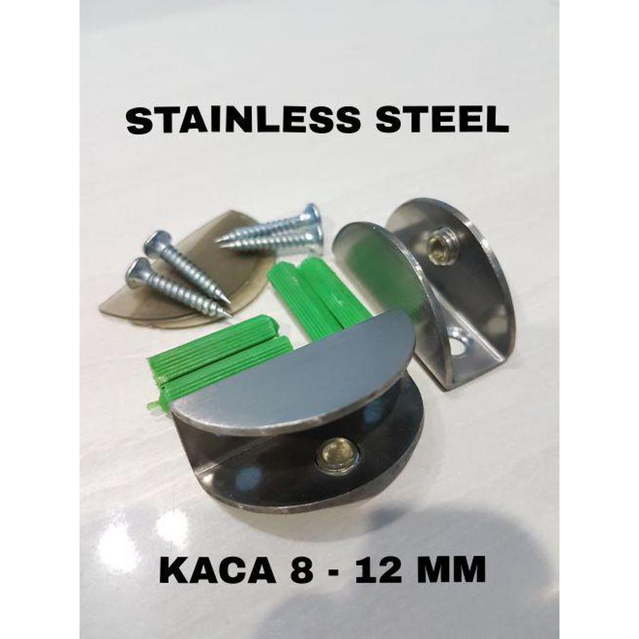 Ambalan Jepit Kaca / Ambalan Kaca 8 - 12 mm SS STAINLESS STEEL AjK-12-SS