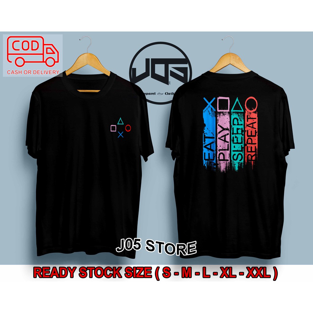 Baju Kaos Distro Eat Play Sleep Repeat Tshirt Pria Atasan Pria Kaos Kekinian