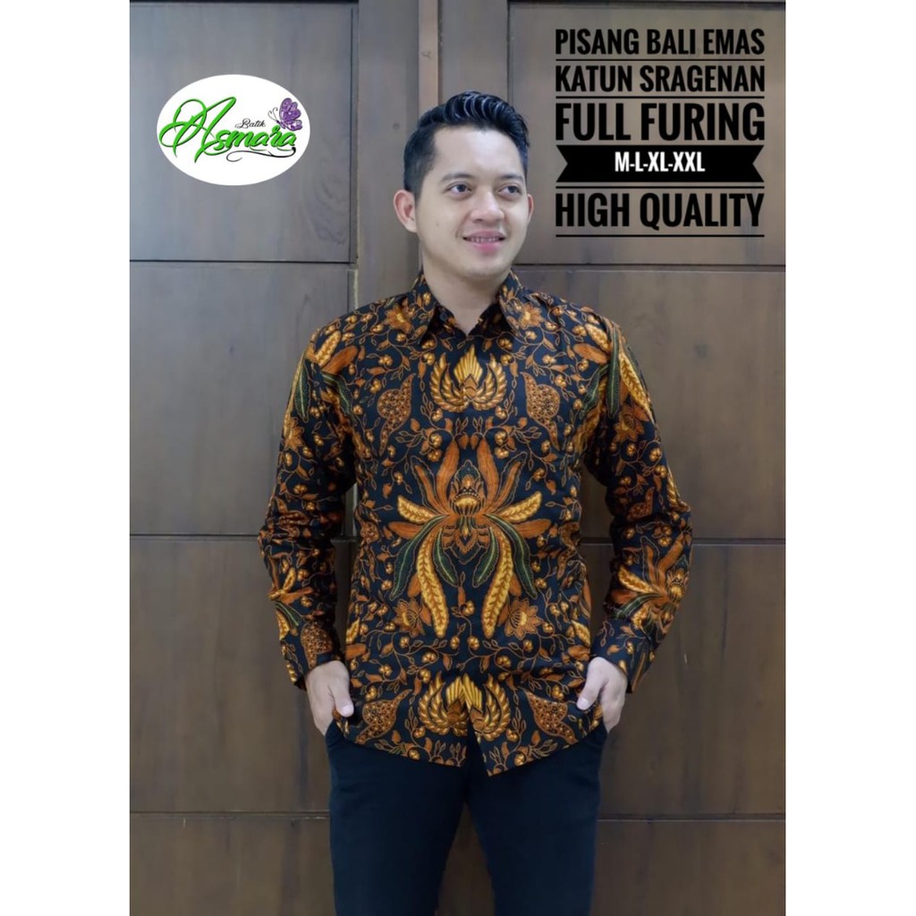 PISANG BALI EMAS Kemeja Batik Pria Full Furing Katun Sragenan