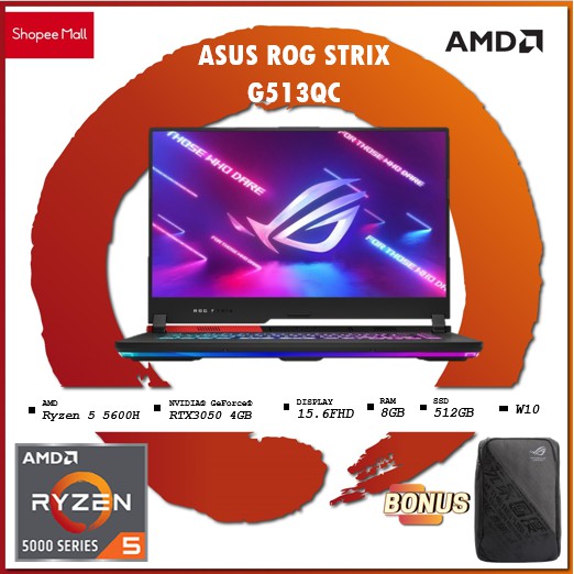 ASUS ROG STRIX G513QC - RTX3050 4GB Ryzen 5 5600 8GB 512ssd W10+OHS 15.6FHD 144Hz