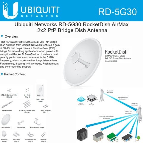 UBiQUiTi RD-5G30 - Antena Rocket Dish AIRMAX MIMO 30 dbi 5,8 Ghz RD5G30