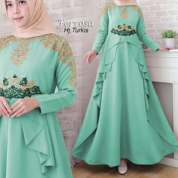 LY218 GAMIS MEWAH/ GAMIS PESTA FERROSA HIJAU TURKISH/ GAMIS PESTA BORDIR *