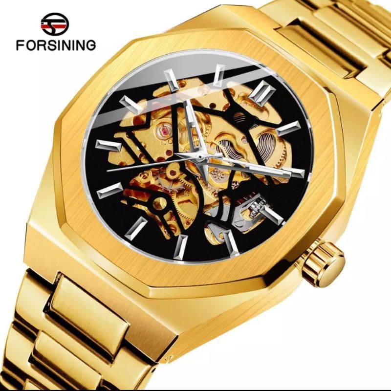 Jam Tangan Automatic Mechanical Forsining Oak Golden Luxury