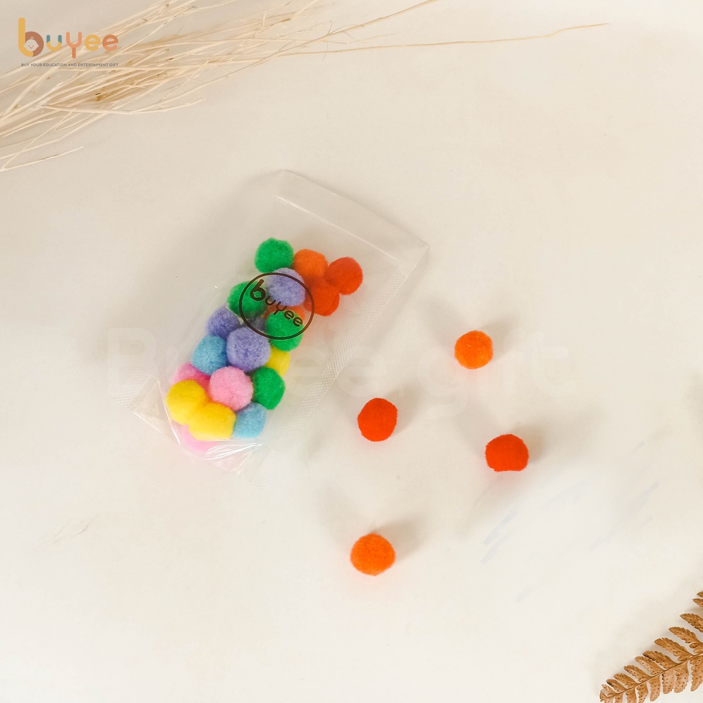 BUYEE GIFT - Pompom Sensory Play 2,5cm isi 50pcs | Belajar Sortir Warna