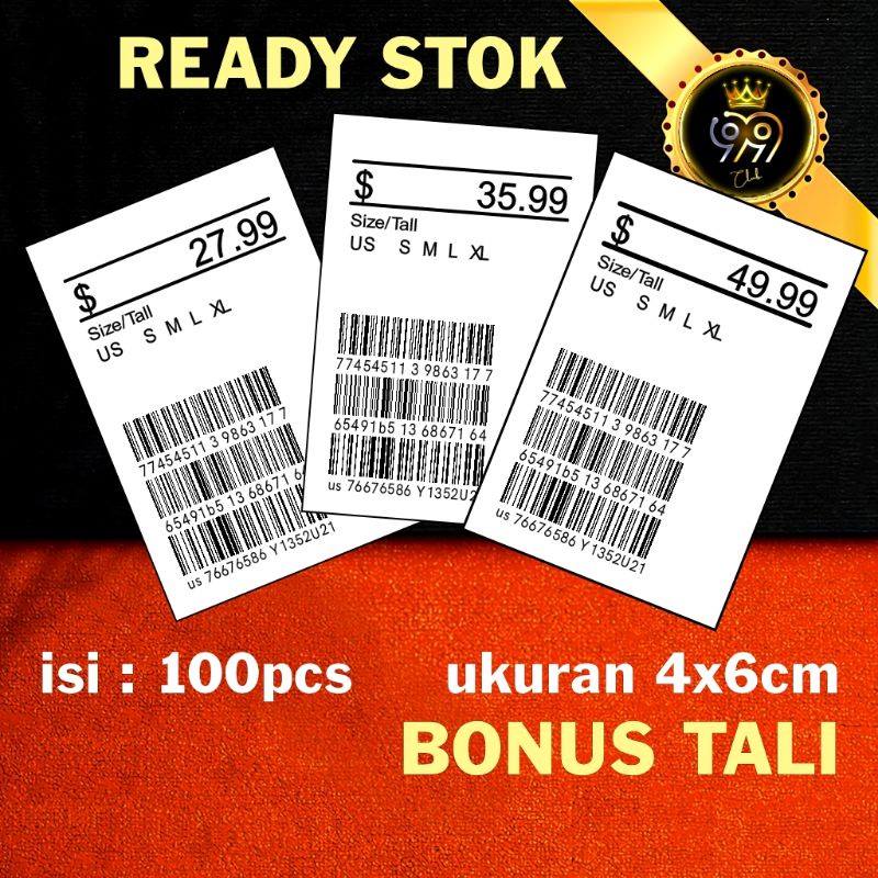 

label baju hangtag bonus tali 4X6 hangtag hantag. dollar 3 barcode . hantag lebel baju hanstag