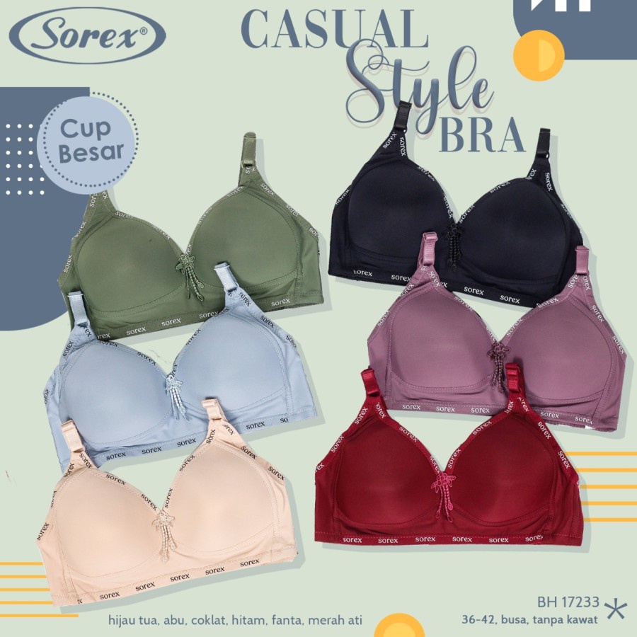 17233 SOREX BRA - BH Sorex Bra Busa Tanpa Kawat Kait 3 Setara Cup C Cup Besar Harian 17233