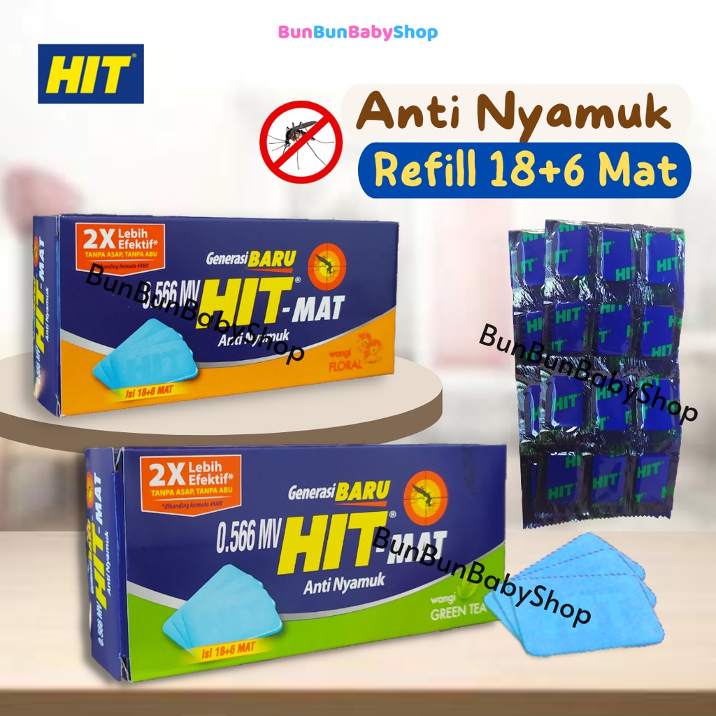 HIT Mat Refill 18+6 Obat Nyamuk Elektrik Isi Ulang Tanpa Asap Murah Aroma Green Tea Floral Pembasmi Perlengkapan Rumah Tangga Peralatan Bayi Baru Lahir Bunbunbabyshop