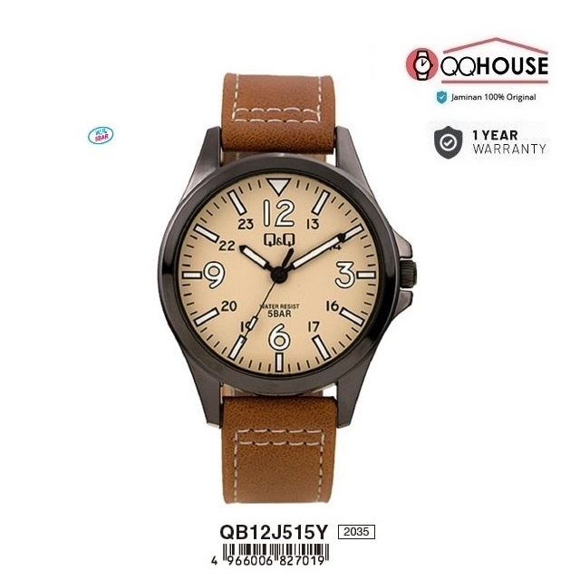Q&Q QQ QNQ QB12 QB12J QB12J515 QBJ12J515Y ANALOG ORIGINAL WATCH JAM TANGAN PRIA TALI KULIT