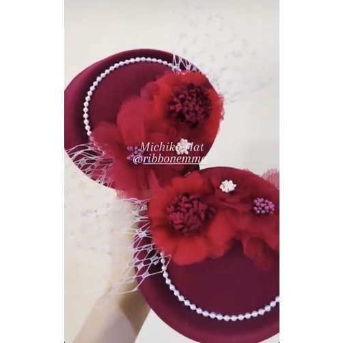 Topi Michiko/ Fascinator hat/ bando topi/ jepit rambut topi/ bandana bayi topi michiko/ merah maroon