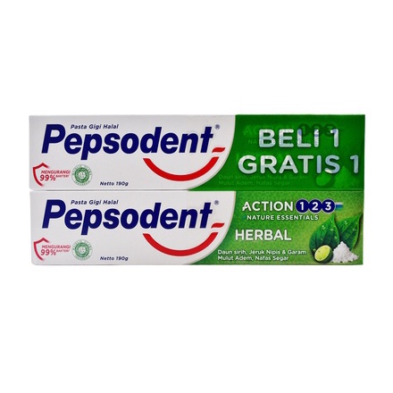 Pepsodent Action 123 Pasta Gigi Herbal 190G Twin Pack