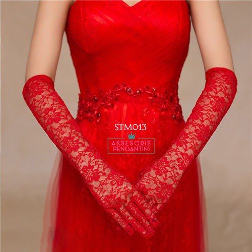 [PRODUK FAVORIT] SARUNG TANGAN LACE AKSESORIS PENGANTIN MERAH WEDDING GLOVES STM013