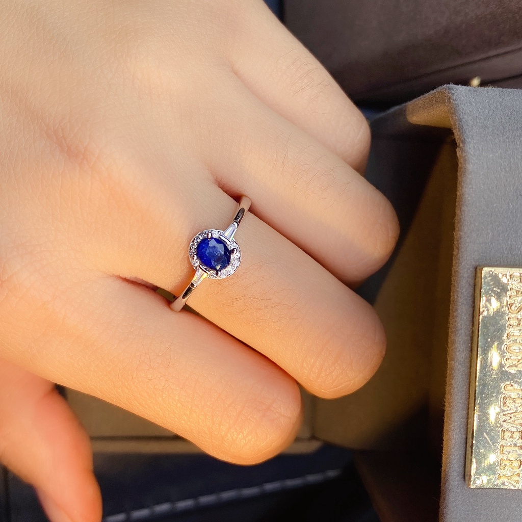 perak asli 925 cincin Wanita Batu Permata Biru Cincin yang dapat disesuaikan Perhiasan Fashion JZA072