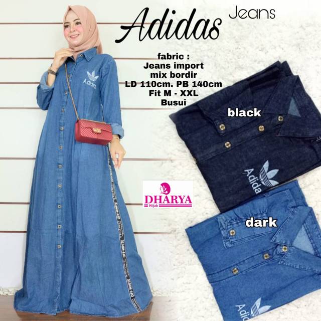Dress Gamis Jeans Import Bordir Adidas by Dharya