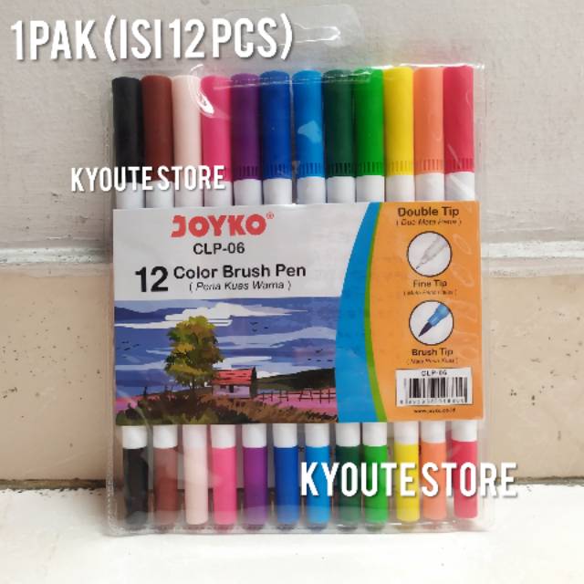 

Joyko Brush Pen Color Set 12 pcs Pack Dual Tip Lettering Kaligrafi DIY