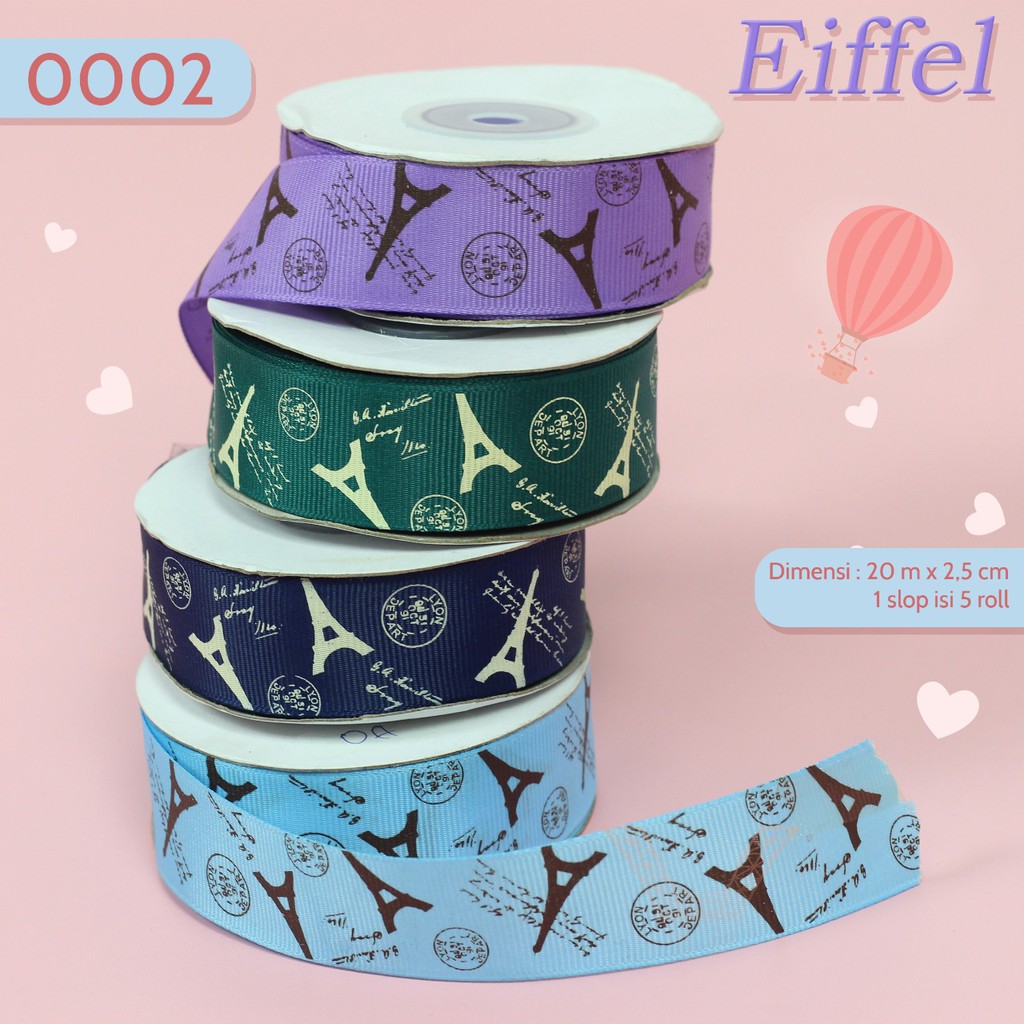 Pita Roll Grosgrain Motif EIFFEL 2,5cm CG0002 SLOP - 4 Pilihan Motif