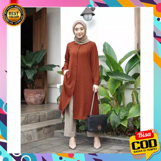Nazha Oversize Shirt Rayon Diamond Kemeja Blouse Tunik Baju Muslim Ker Afi - Ec - Zalfa Tunik
