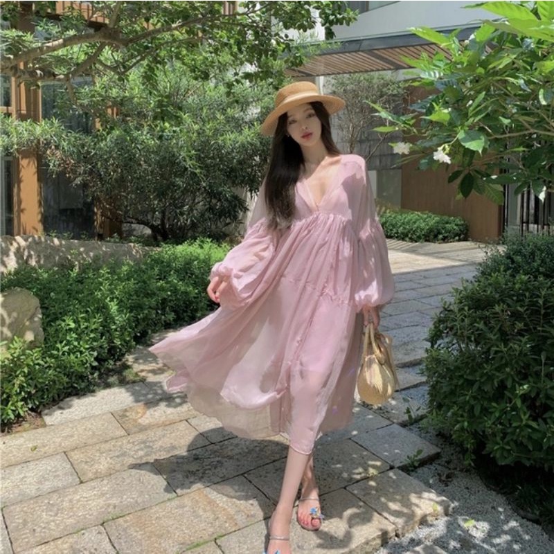 MDLV ~ 79900# Sienna Loose Dress Pink Soft Sifon Import