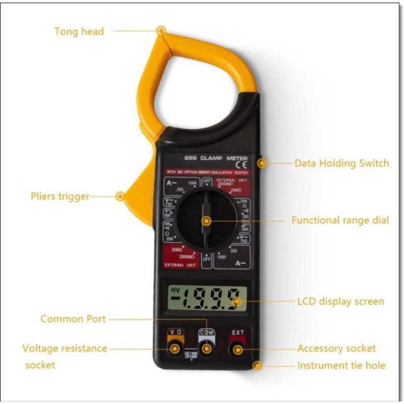 Tang Ampere Tester Digital Kelistrikan - Multimeter Digital / Clamp Meter DT 266 - Amper Multimeter DT266