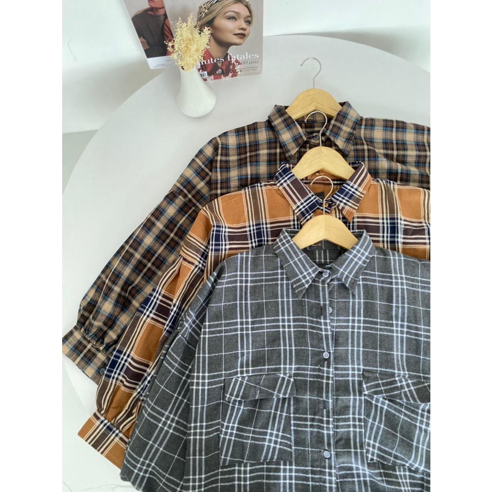 Kameja Flanel Crop Wanita Oliva Shirt