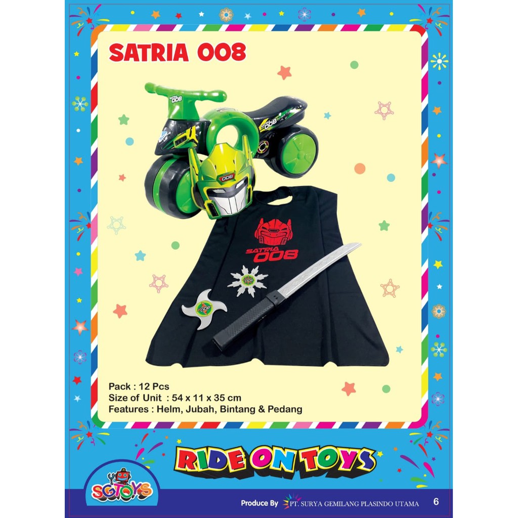 Mainan Motor Anak Dorong Ride On Satria 008  Sepeda Anak Balance Bike Plus Aksesoris