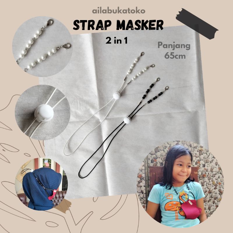 Asesoris Konektor Strap Kalung Masker Hijab Mutiara 2 in 1 2in1