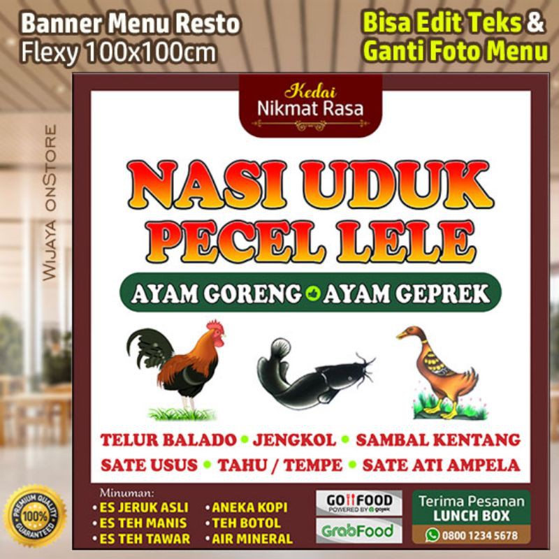 Spanduk Nasi Uduk Pecel Lele Ayam Geprek 1M plus Edit Desain Banner Soto Lamongan Pecel Ayam Goreng