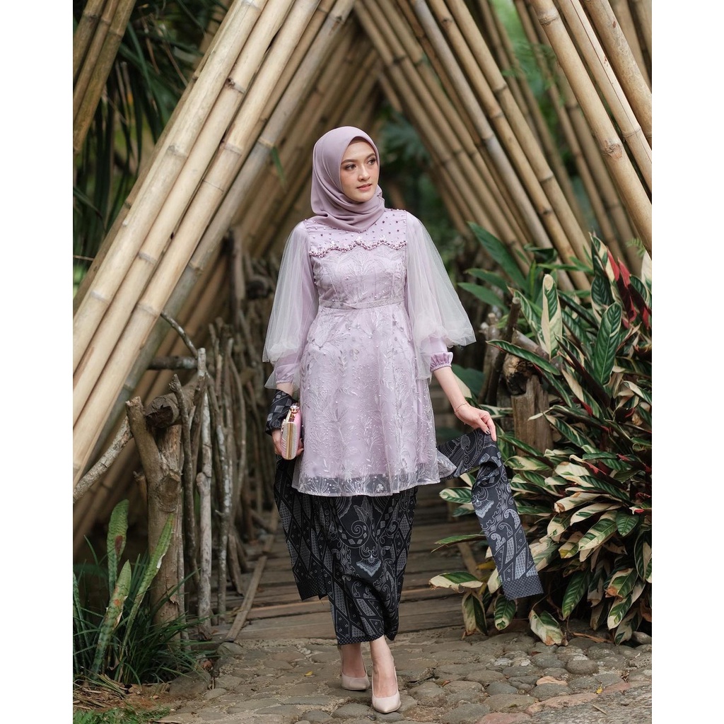 SET BATIK COUPLE AYANA | KEBAYA MODERN TUNIK TULLE BROKAT PREMIUM | KEBAYA KONDANGAN LAMARAN TUNANGAN WISUDA | SET TUNIK COUPLE LUNA LILAC