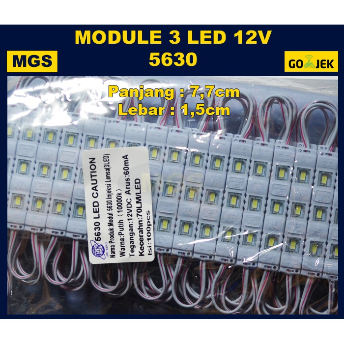 100PCS Modul 5630 injeksi 12V 3 Led Putih