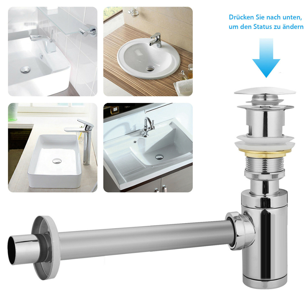 Siphon Push Up Drain Valve Kit With Overflow Sink For Bathroom