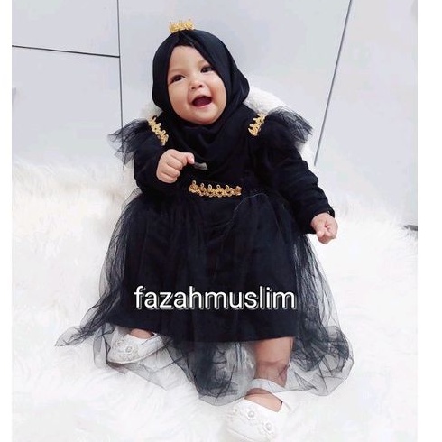 Gamis anak bayi, gamis tille set hijab bayi, baju muslim aqiqah renda bayi. gamis princess  bayi