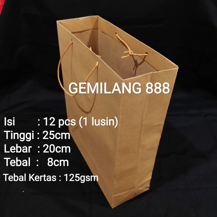 

[DISKON] paperbag/paper bag/ kantong belanja polos uk. 20x24x8 cm - Cokelat GRATIS ONGKIR