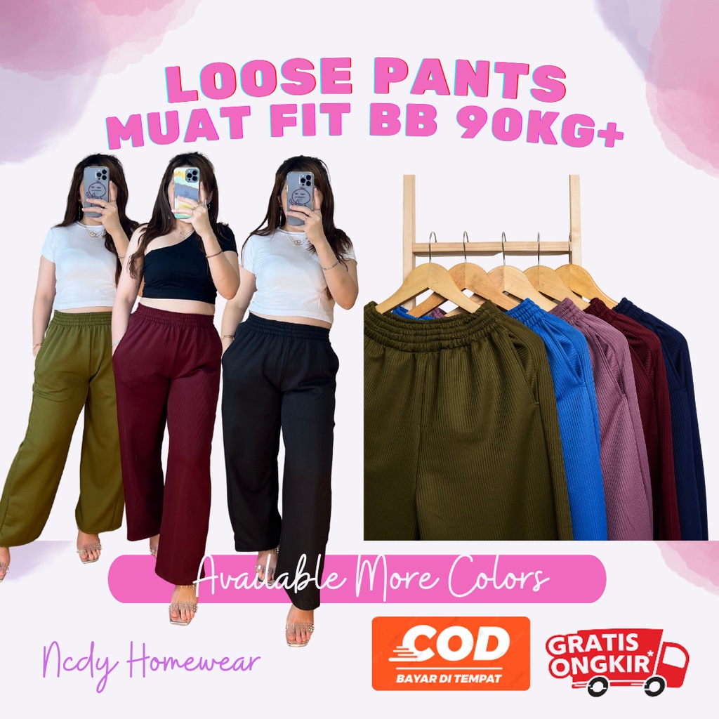 NCDY LOOSE Pants Celana Kulot Haighwaist hw Celana Kulot Knit Premium Bahan Tebal Tidak Nerawang Termurah Jumbo Muat Sampai BB 80kg Lingkar Paha 70cm Celana Viral Best Seller Bisa COD