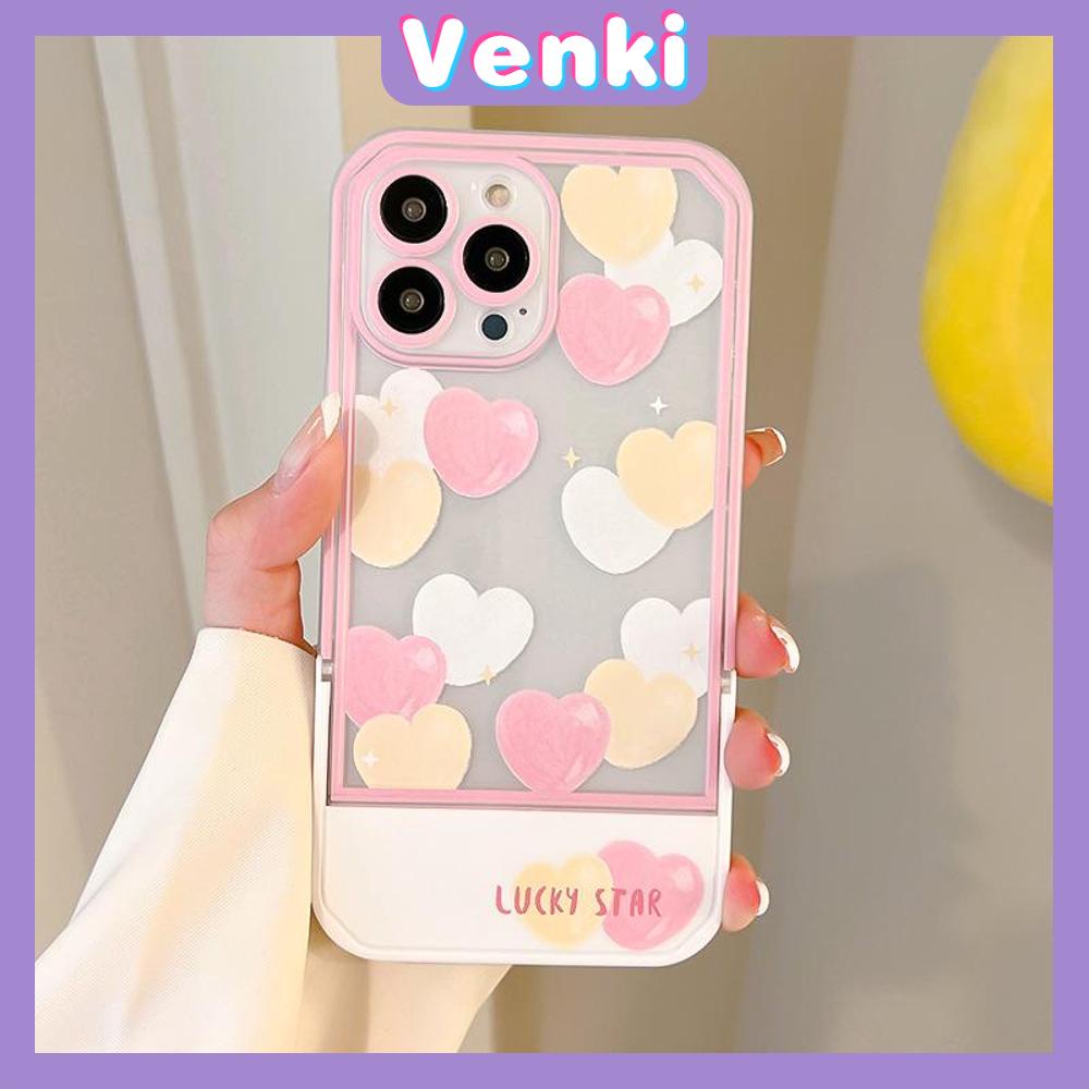 iPhone Case Acrylic Invisible Folding Stand Silicone Soft Case Airbag Shockproof Cover Camera Pink Heart Cute Compatible For iPhone 11 Pro Max 13 Pro Max 12 Pro Max 7Plus xr XS Max