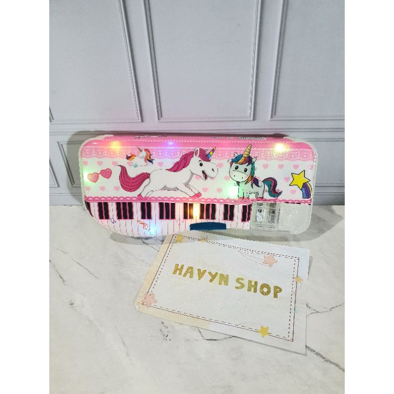kotak pensil model piano bisa nyala lampu/pencil case LED/tempat pensil PIANO LED-UNICORN