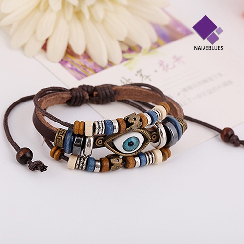 Naiveblue &gt; Gelang Tangan Handmade Adjustable Aksen Mata Turki Imitasi Untuk Unisex / Pria / Wanita