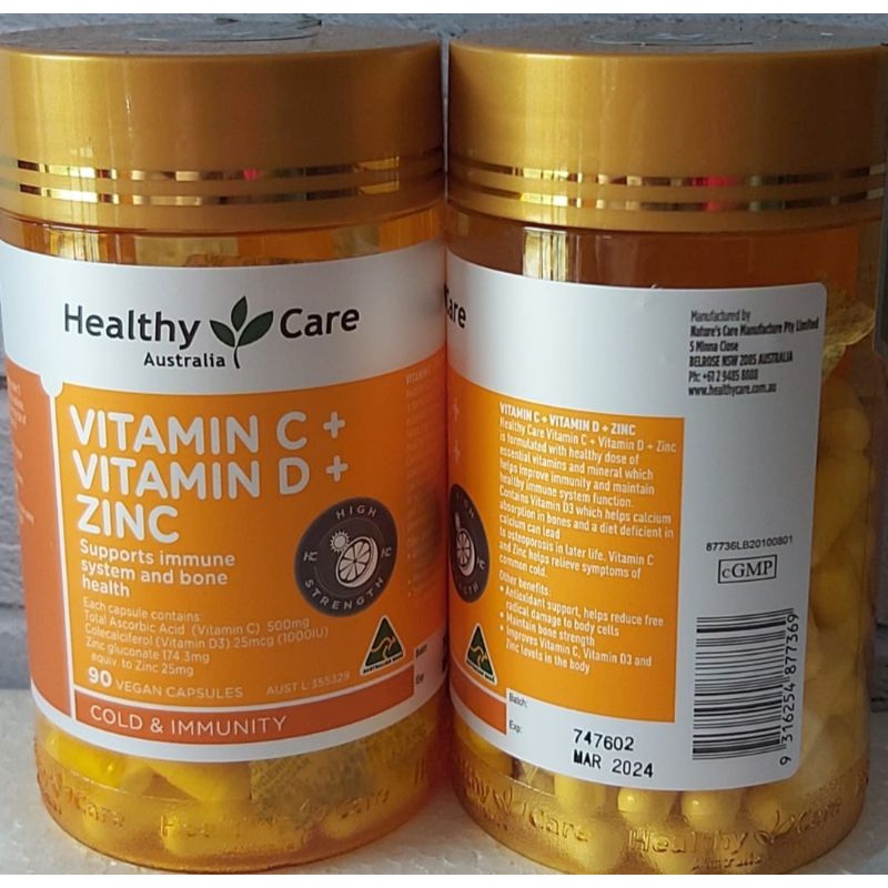 Vitamin Vegan Healthy Care Vitamin C + Vitamin D + Zinc / Vitamin Healthy Care Australia