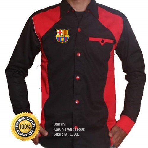 kemeja Baju club Bola Barcelona Type T Hitam Merah Full Bordir  bisa request