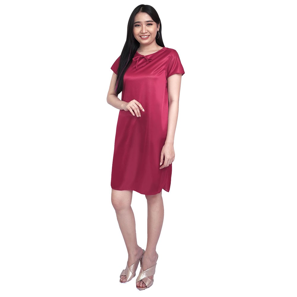 FOLVA daster rumah baju tidur bahan satin 1440MDR merah maron all size