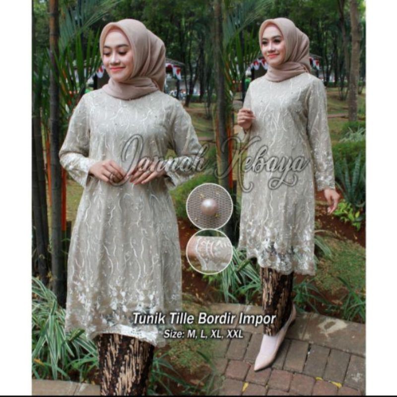 Set Kebaya Tunik Tulle bordir Mutiara- Baju Kebaya Modern - Kebaya Pesta-7