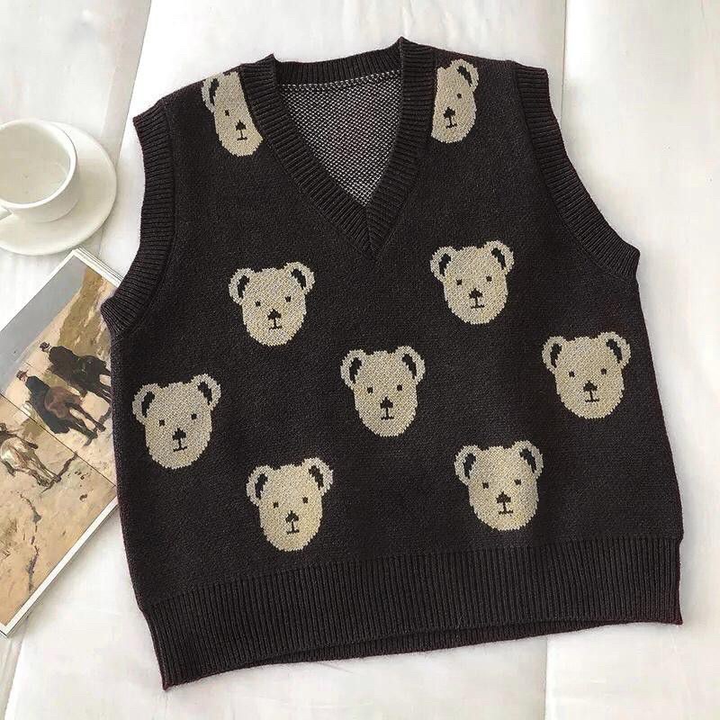 BEAR VEST KNIT IMPORT PREMIUM _rompi korea-rompi rajut-Rajut_komputer